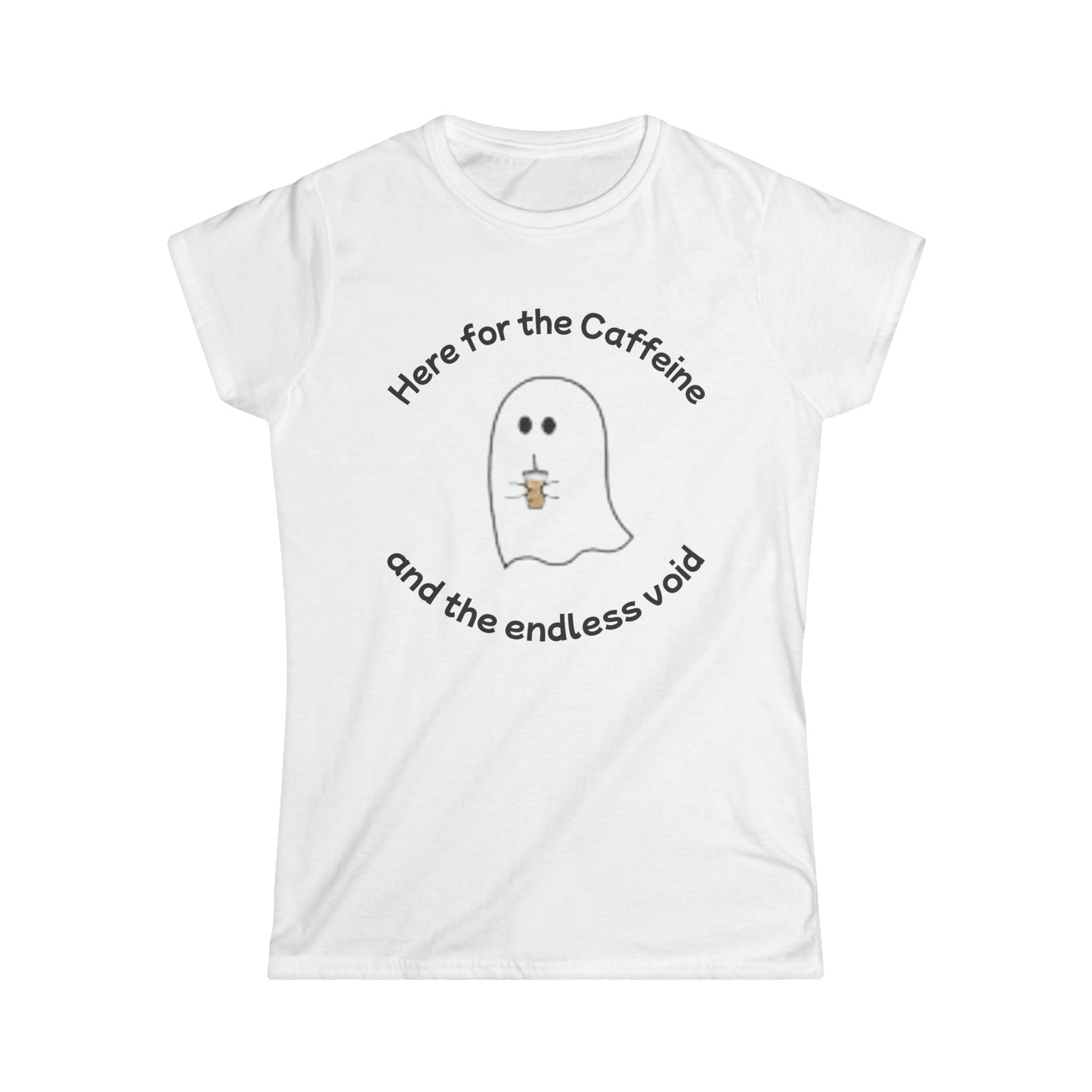 Caffeine and Endless Void Softstyle Tee, Ghost-themed, soft, fitted tee