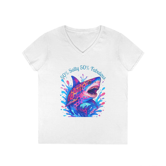 Salty Shark Ladies' V-Neck T-Shirt