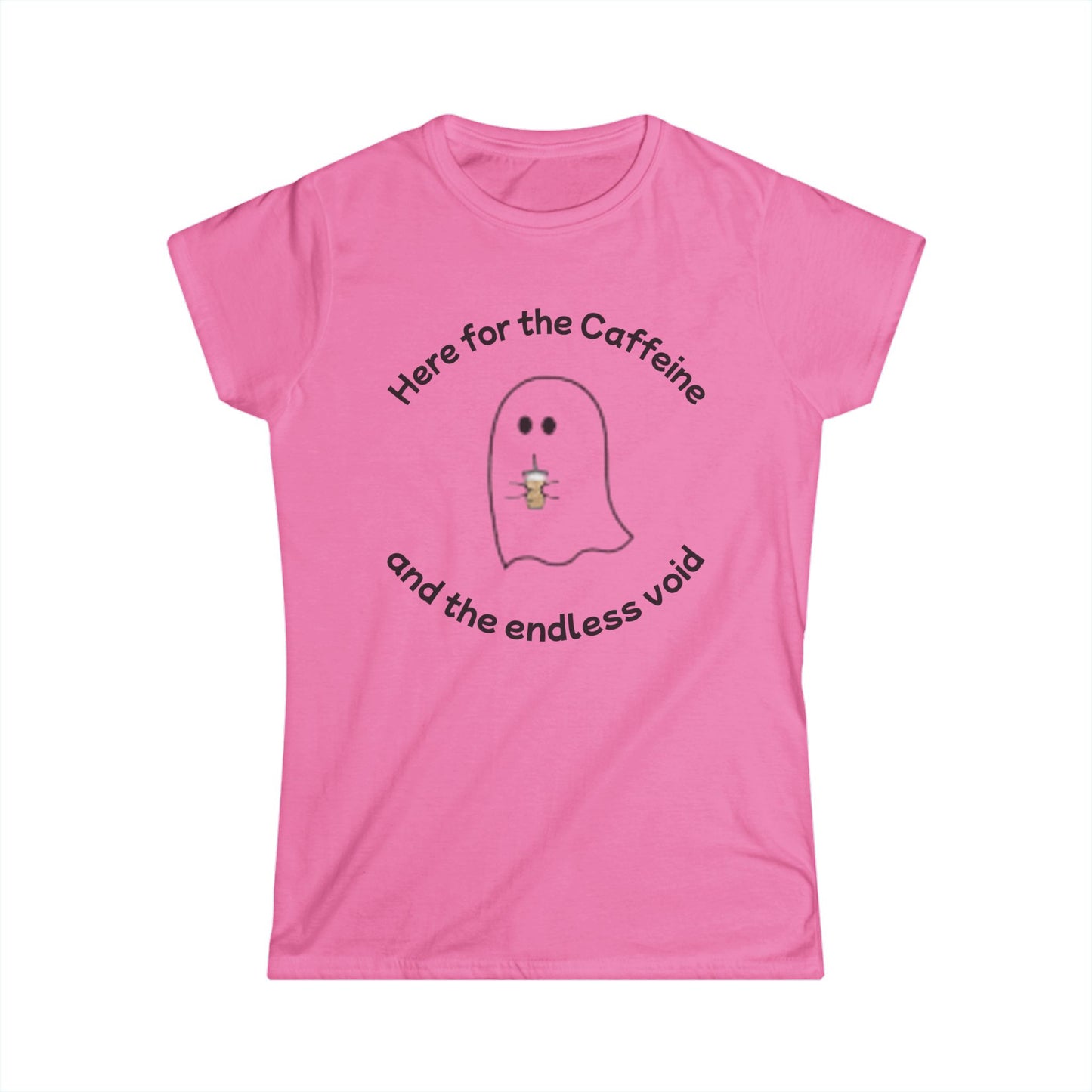 Caffeine and Endless Void Softstyle Tee, Ghost-themed, soft, fitted tee