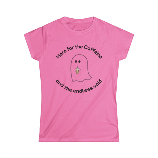 Caffeine and Endless Void Softstyle Tee, Ghost-themed, soft, fitted tee