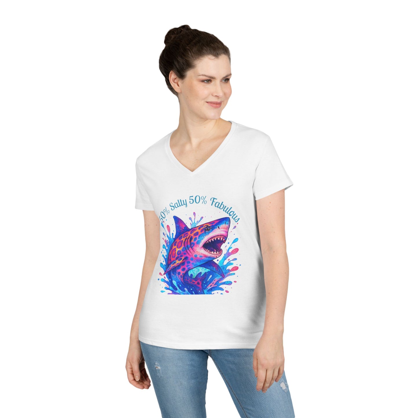 Salty Shark Ladies' V-Neck T-Shirt