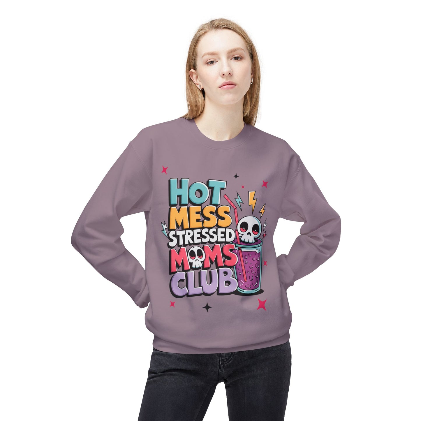 Hot Mess Stressed Moms Club softstyle sweatshirt