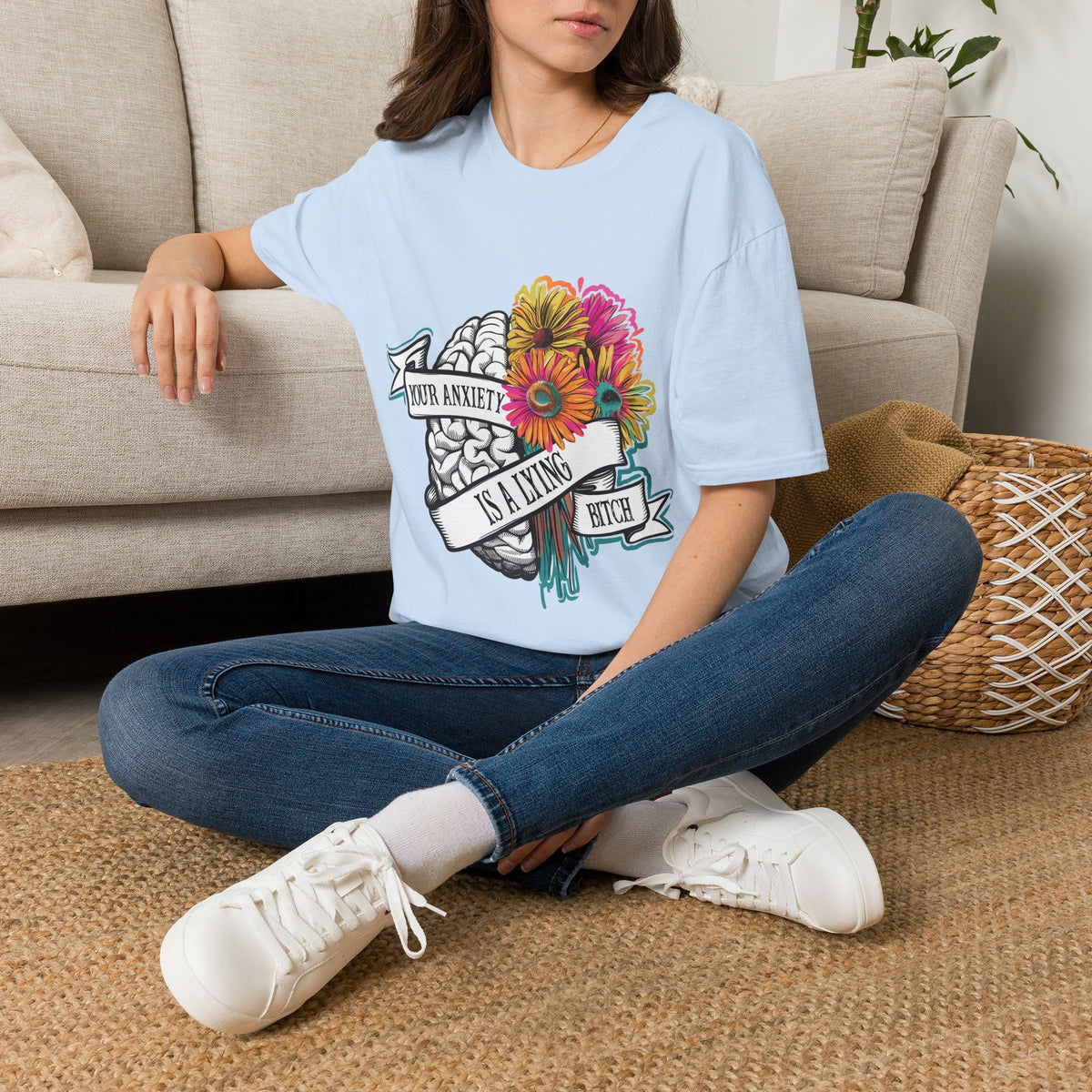 Anxiety Is A Lying Bitch T-Shirt — Floral Brain Mental Health Awareness Tee