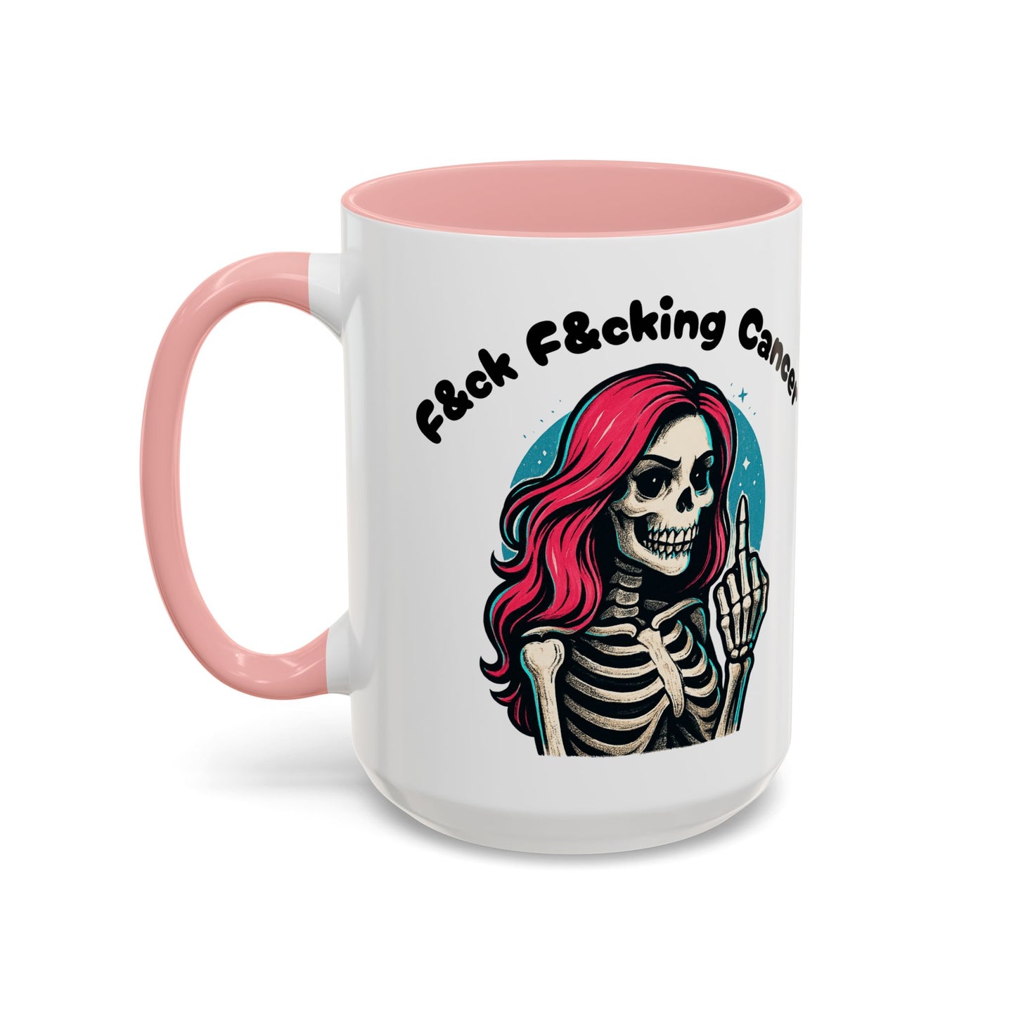 F*&ck Cancer Skeleton Mug — Pink-Haired Middle Finger Coffee Cup (11/15oz)