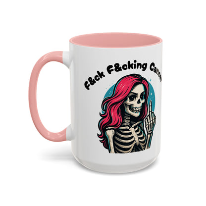 F*&ck Cancer Skeleton Mug — Pink-Haired Middle Finger Coffee Cup (11/15oz)