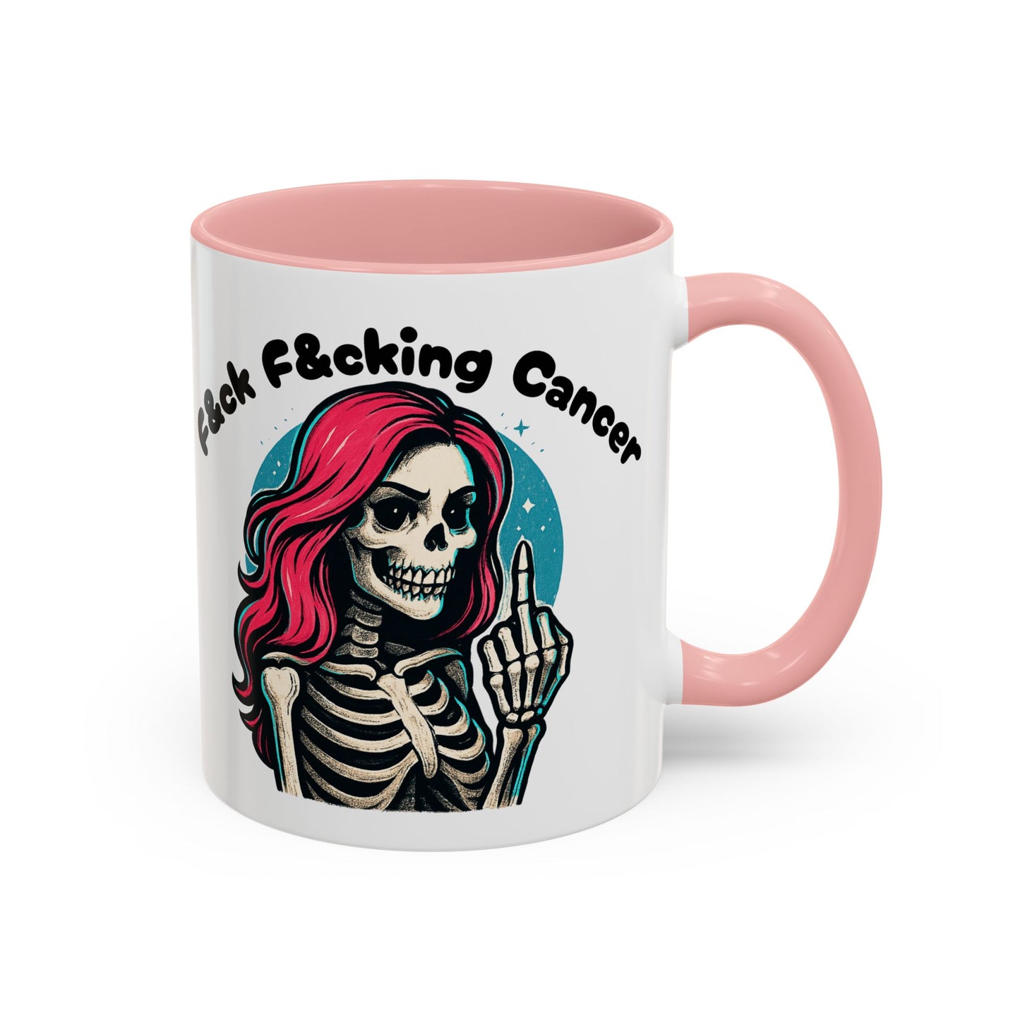 F*&ck Cancer Skeleton Mug — Pink-Haired Middle Finger Coffee Cup (11/15oz)