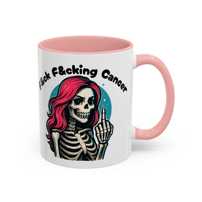 F*&ck Cancer Skeleton Mug — Pink-Haired Middle Finger Coffee Cup (11/15oz)