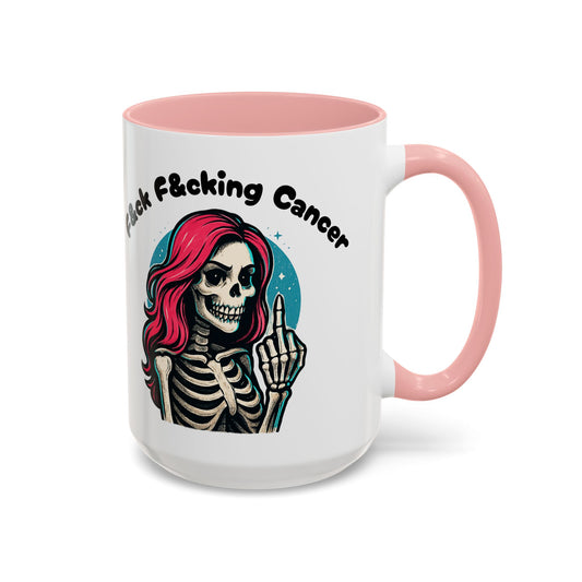 F*&ck Cancer Skeleton Mug — Pink-Haired Middle Finger Coffee Cup (11/15oz)